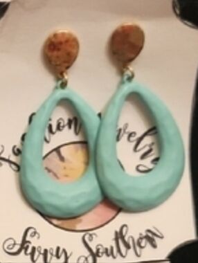Turquoise & Gold Teardrop Dangle Earrings